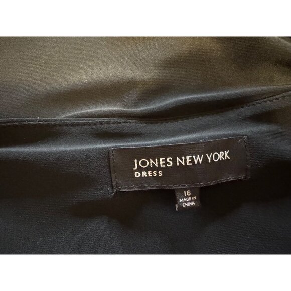 Jones NY Black Midi Dress 16 A Line Jersey Stretch Short Ruched Sleeve NEW - Picture 10 of 13